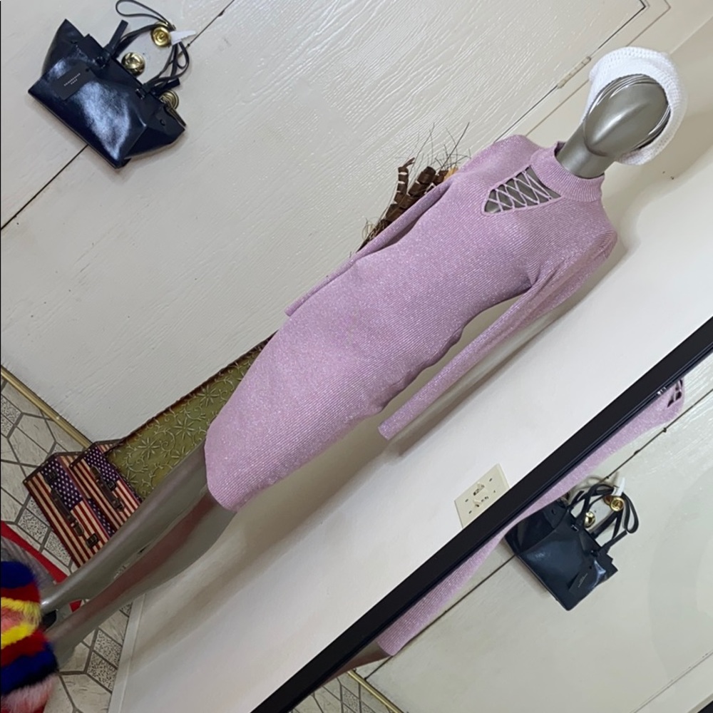 METALLIC PINK AND SILVER LONG SLEEVE DRESS